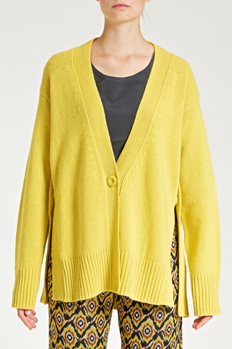 Cardigan V-neck Knit Soft Wool Blend With Deep Splits Sides
