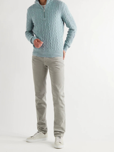 22KM011  Cable-Knit Cashmere Half-Zip Sweater