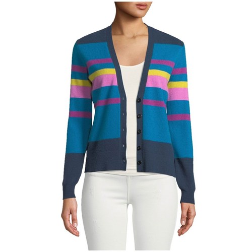 Striped V-Neck Shrunken Cashmere Cardigan