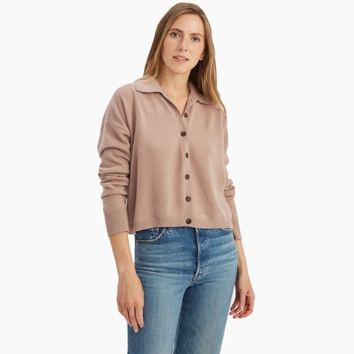 Cashmere Button Polo Neck Cropped Cardigan