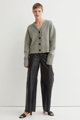 V-Neck Cashmere Wool Cardigan With Button